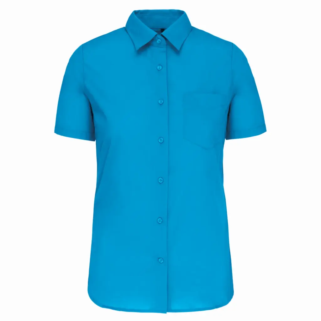 Overhemd in onderhoudsvriendelijk polykatoen-popeline korte mouwen dames, bright turquoise — productfoto 10