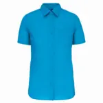 Overhemd in onderhoudsvriendelijk polykatoen-popeline korte mouwen dames, bright turquoise — productfoto 10