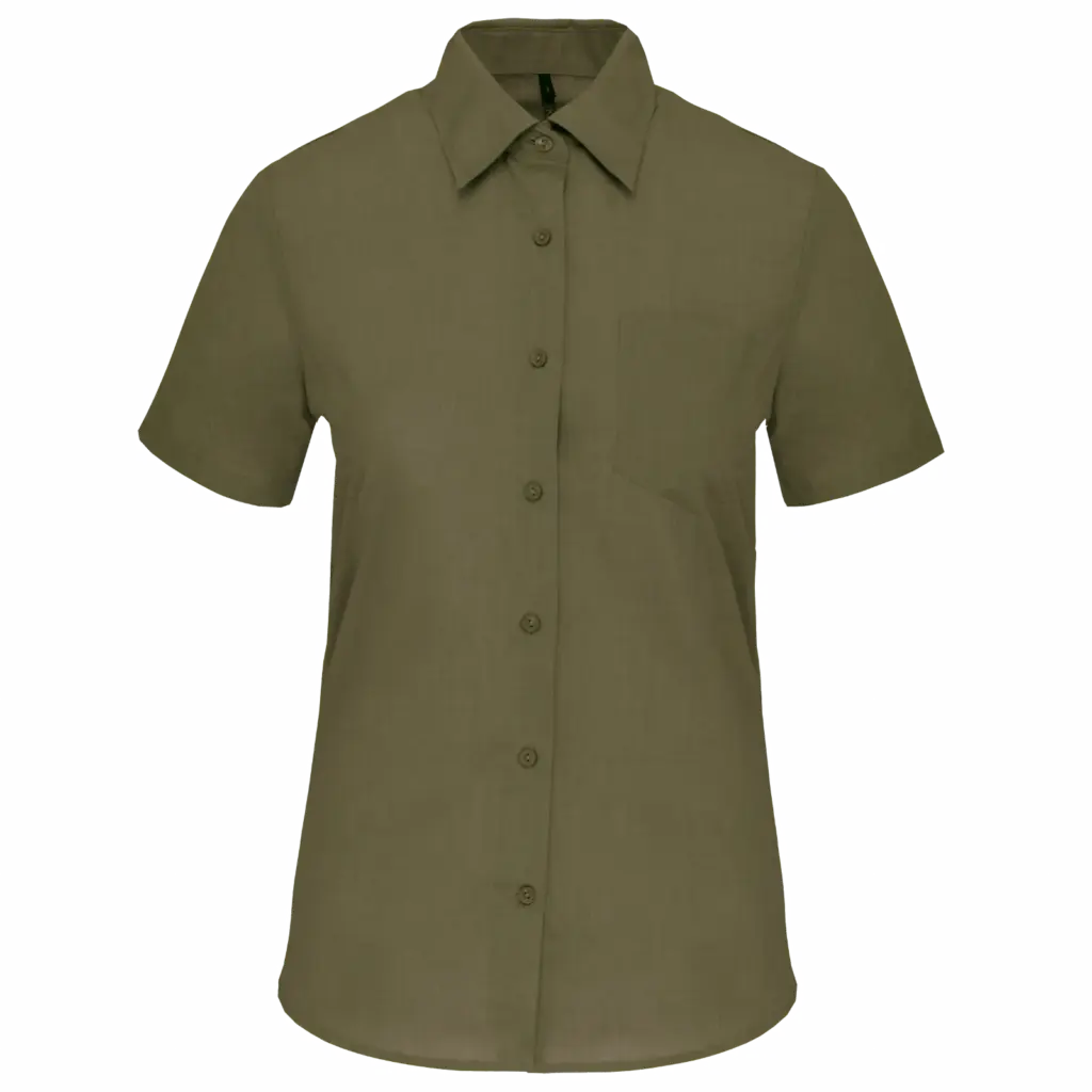 Overhemd in onderhoudsvriendelijk polykatoen-popeline korte mouwen dames, light khaki — productfoto 19