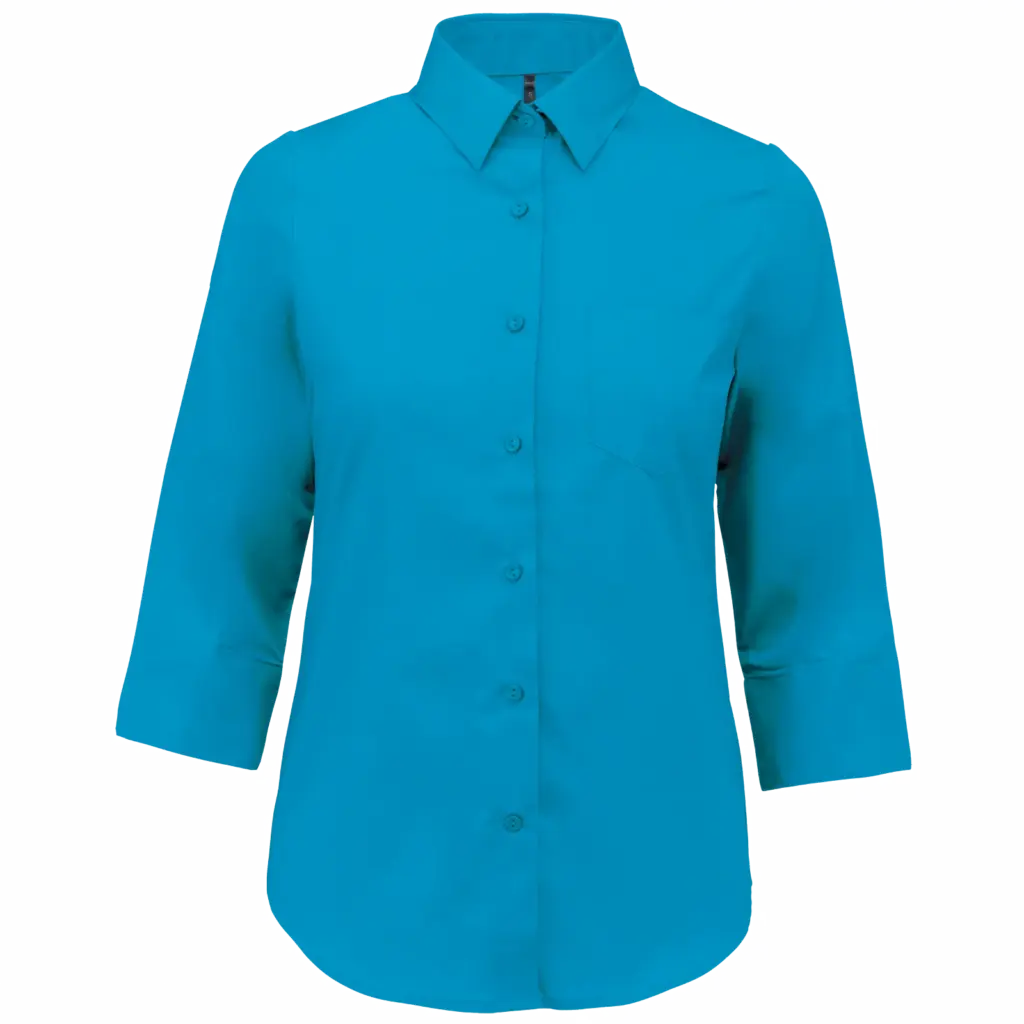 Overhemd in onderhoudsvriendelijk polykatoen-popeline 3/4-mouwen dames, bright turquoise — productfoto 9