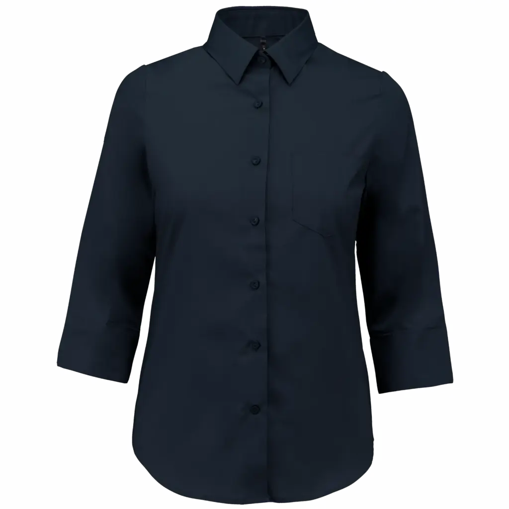 Overhemd in onderhoudsvriendelijk polykatoen-popeline 3/4-mouwen dames, navy — productfoto 13