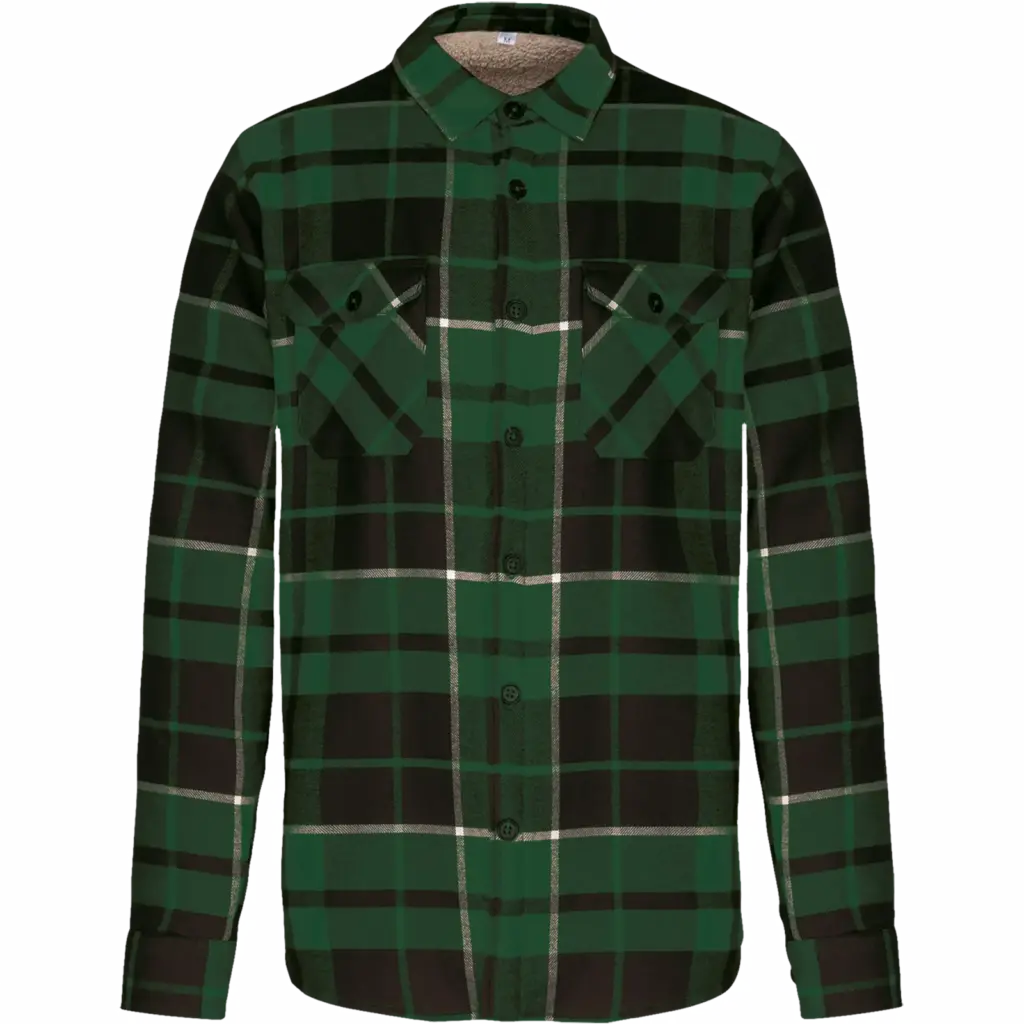 Geruit overshirt met sherpavoering, forest green / black checked — productfoto 7