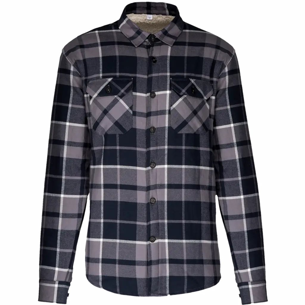 Geruit overshirt met sherpavoering, storm grey / navy checked — productfoto 9