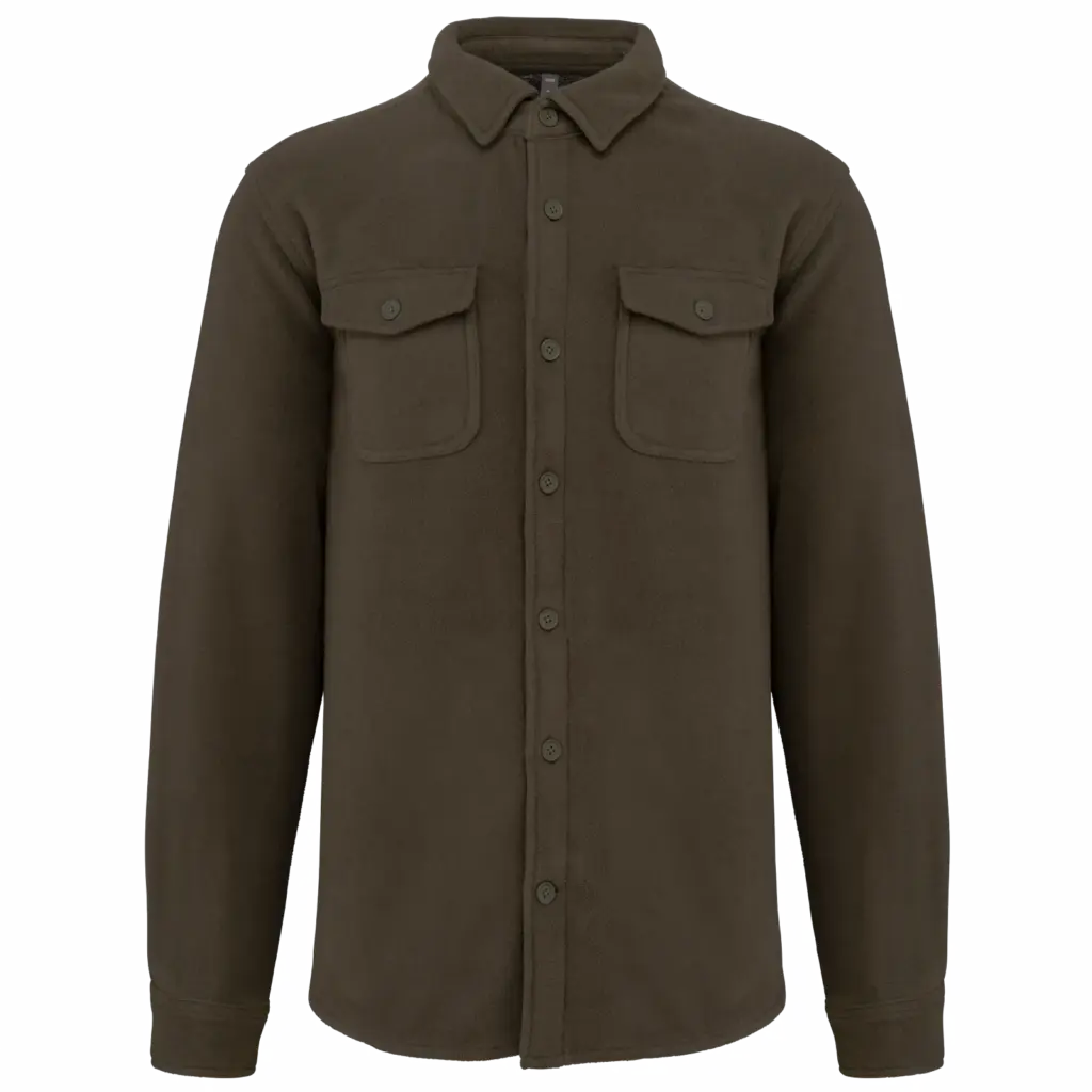 Overshirt van fleece met sherpavoering, dark khaki / storm grey — productfoto 6