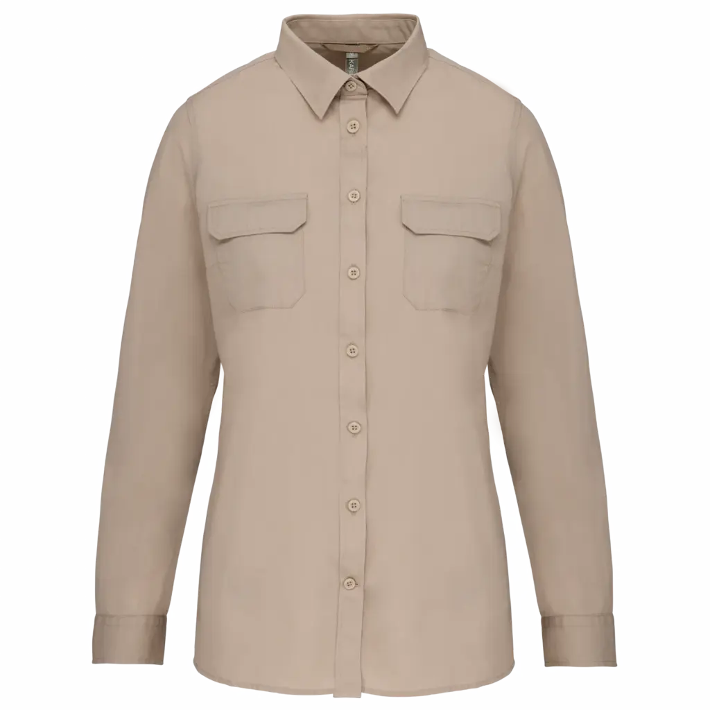 Damesoverhemd safari lange mouwen, beige — productfoto 6