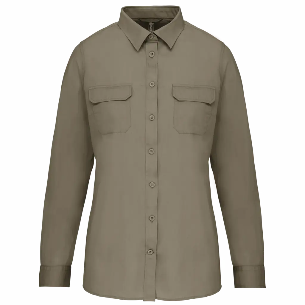 Damesoverhemd safari lange mouwen, light khaki — productfoto 7
