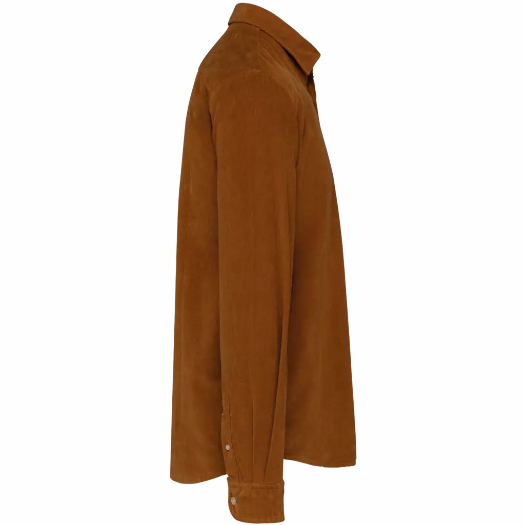 Heren overhemd met lange mouwen in ribfluweel, washed brandy — productfoto 5