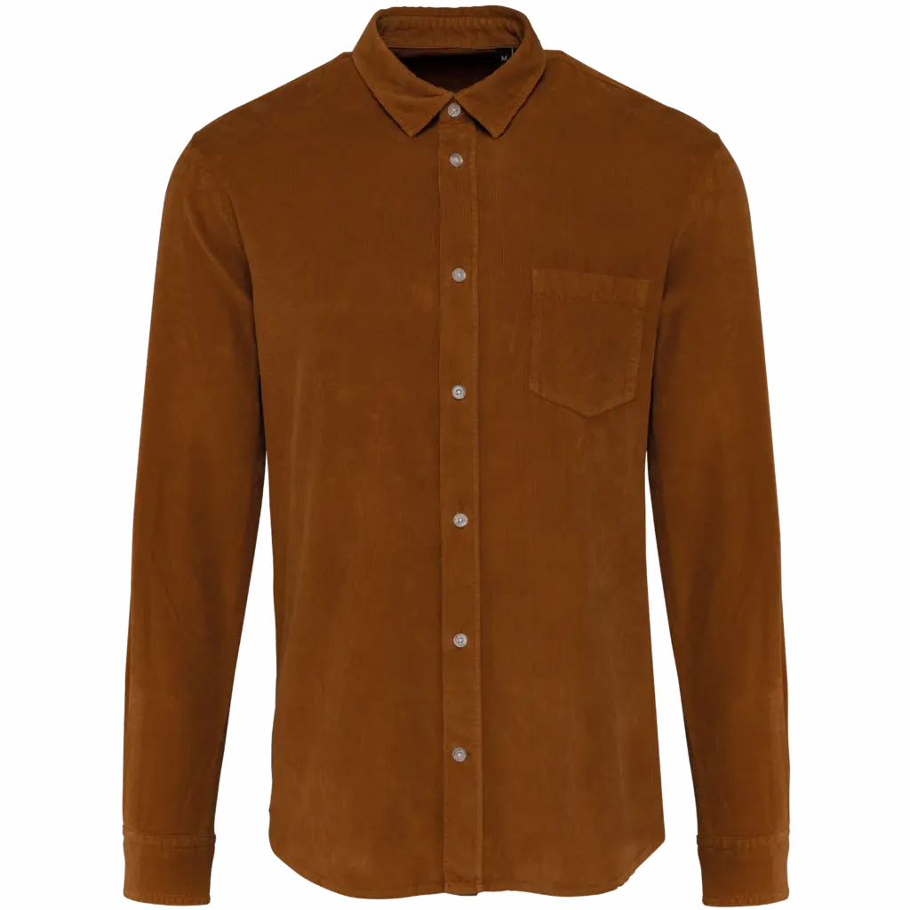 Heren overhemd met lange mouwen in ribfluweel, washed brandy — productfoto 6