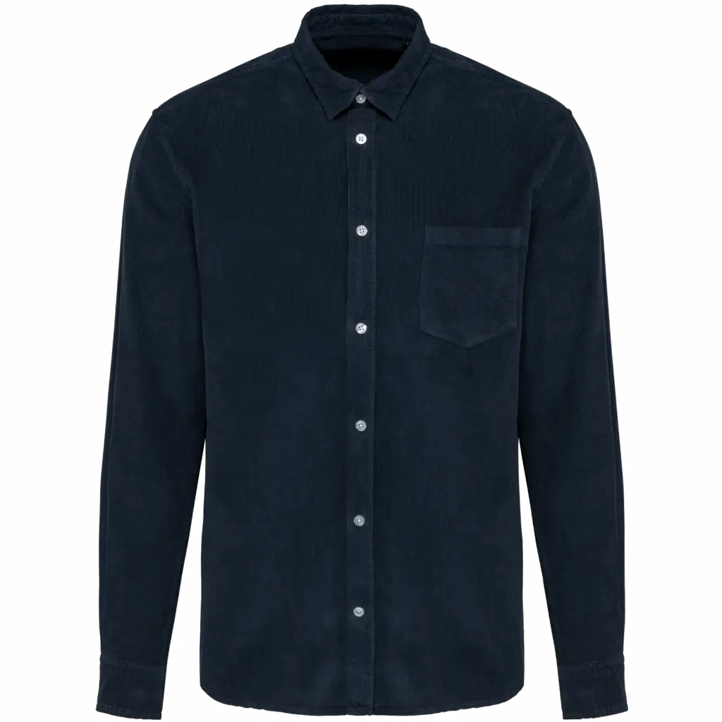 Heren overhemd met lange mouwen in ribfluweel, washed dark navy — productfoto 7