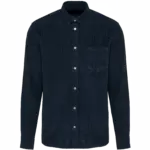 Heren overhemd met lange mouwen in ribfluweel, washed dark navy — productfoto 7
