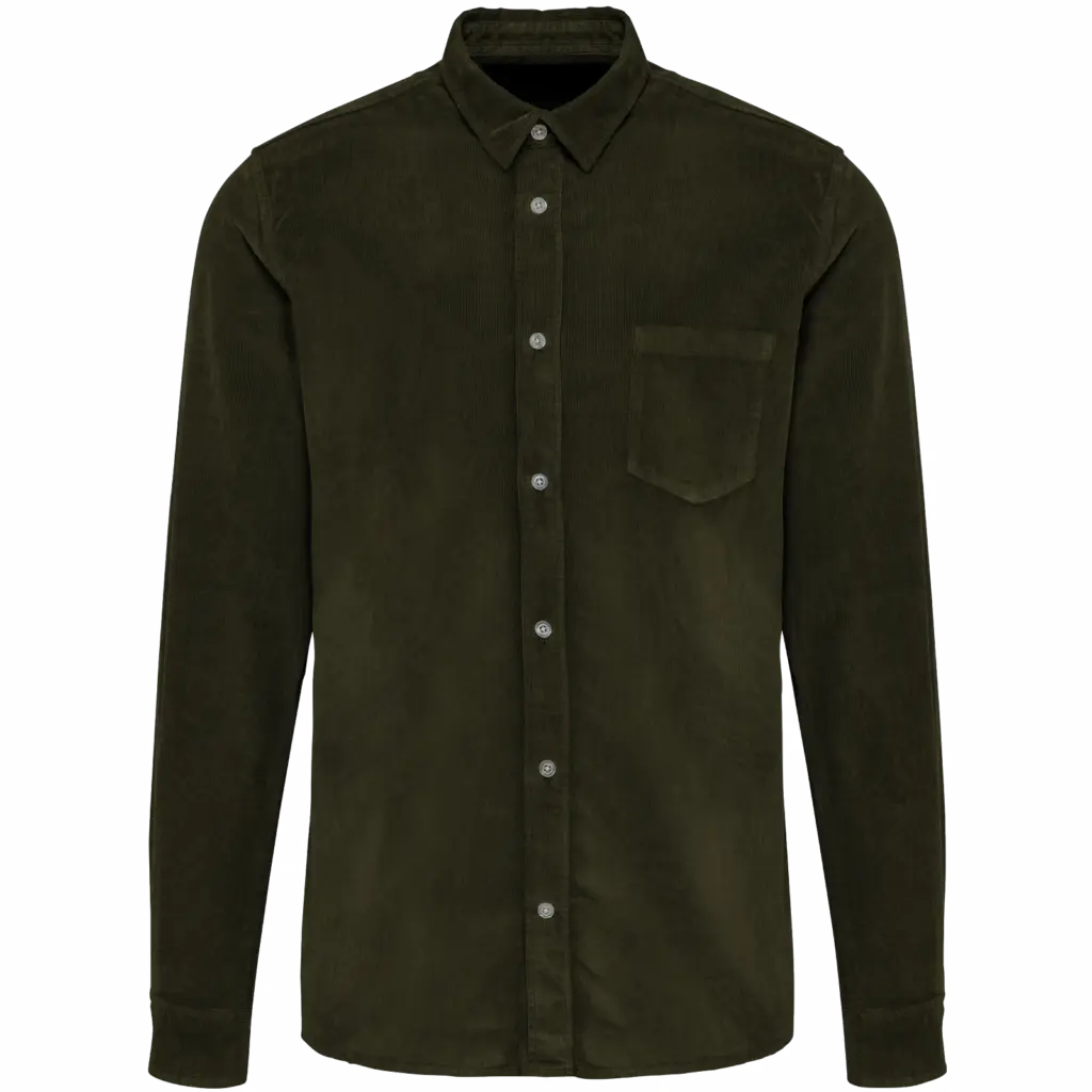 Heren overhemd met lange mouwen in ribfluweel, washed dusky khaki — productfoto 8