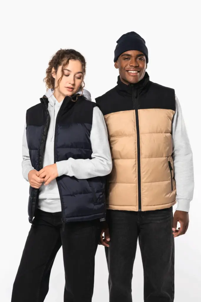 Tweekleurige gewatteerde bodywarmer uniseks