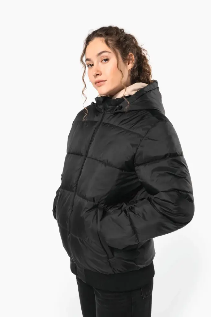 Uniseks donsjack met capuchon van gerecycled ripstop — productfoto 2
