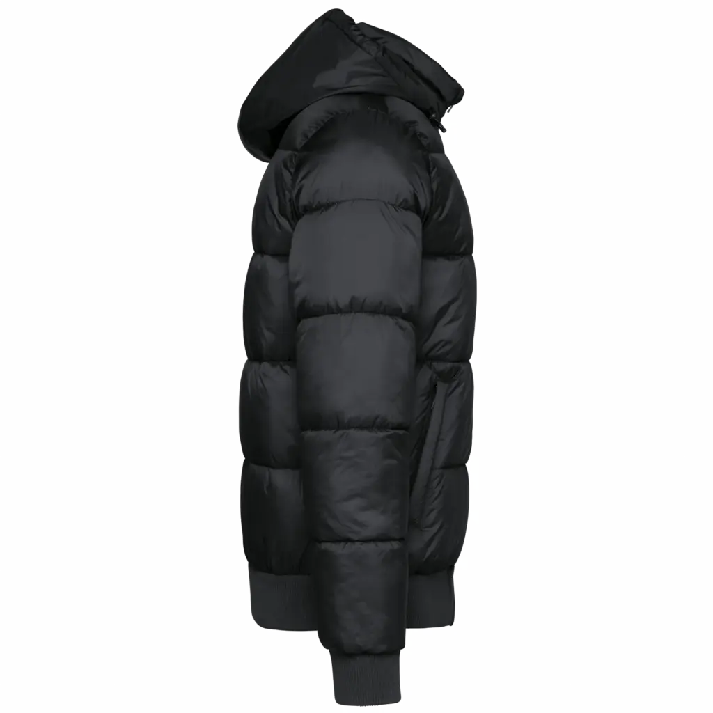 Uniseks donsjack met capuchon van gerecycled ripstop, black — productfoto 5