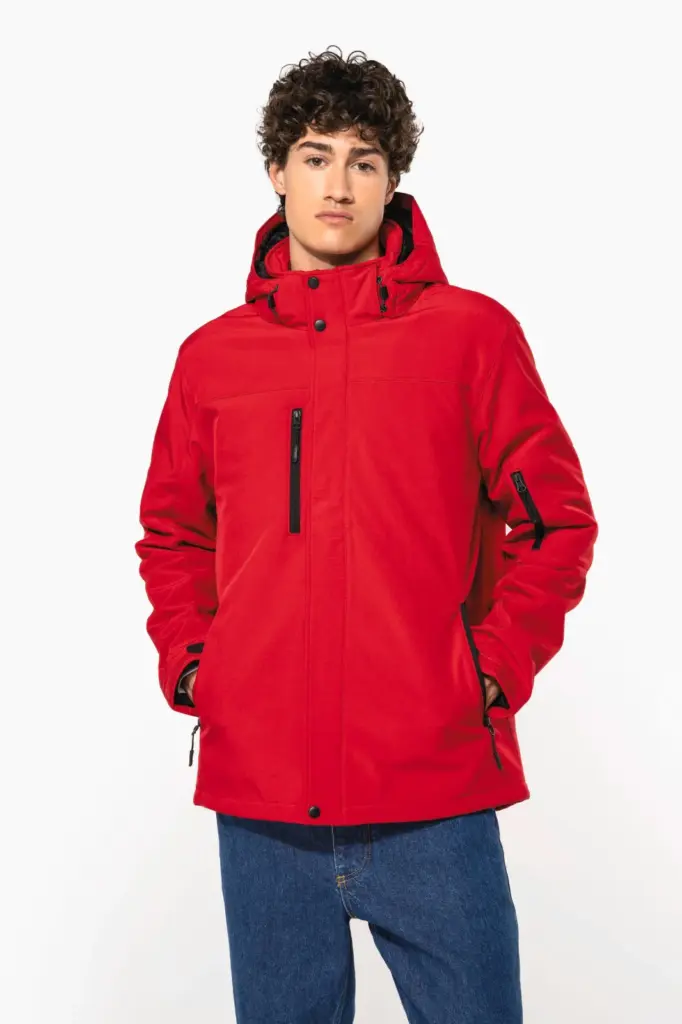 Gewatteerde softshell herenparka met capuchon
