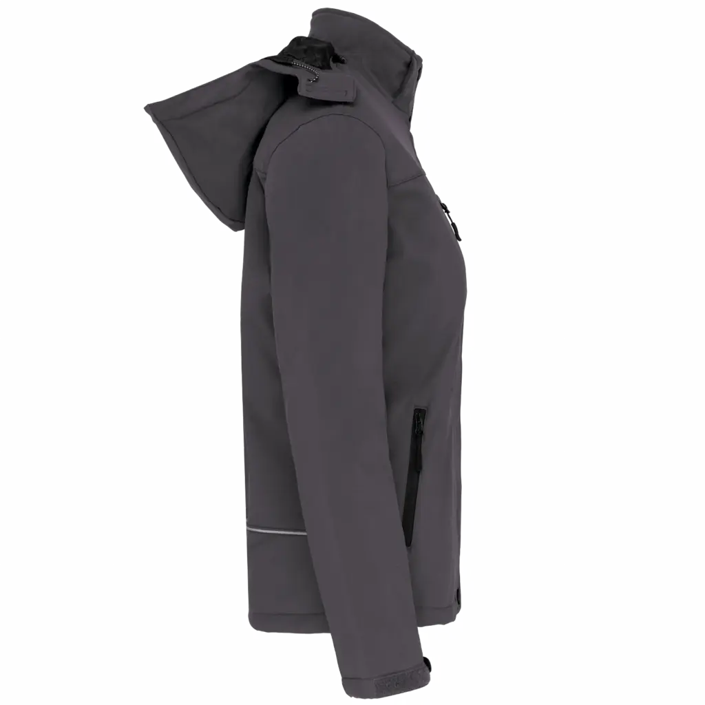 Gewatteerde softshell damesparka met capuchon, titanium — productfoto 9