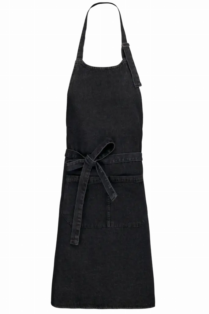 Katoenen schort met zak, black denim — productfoto 9