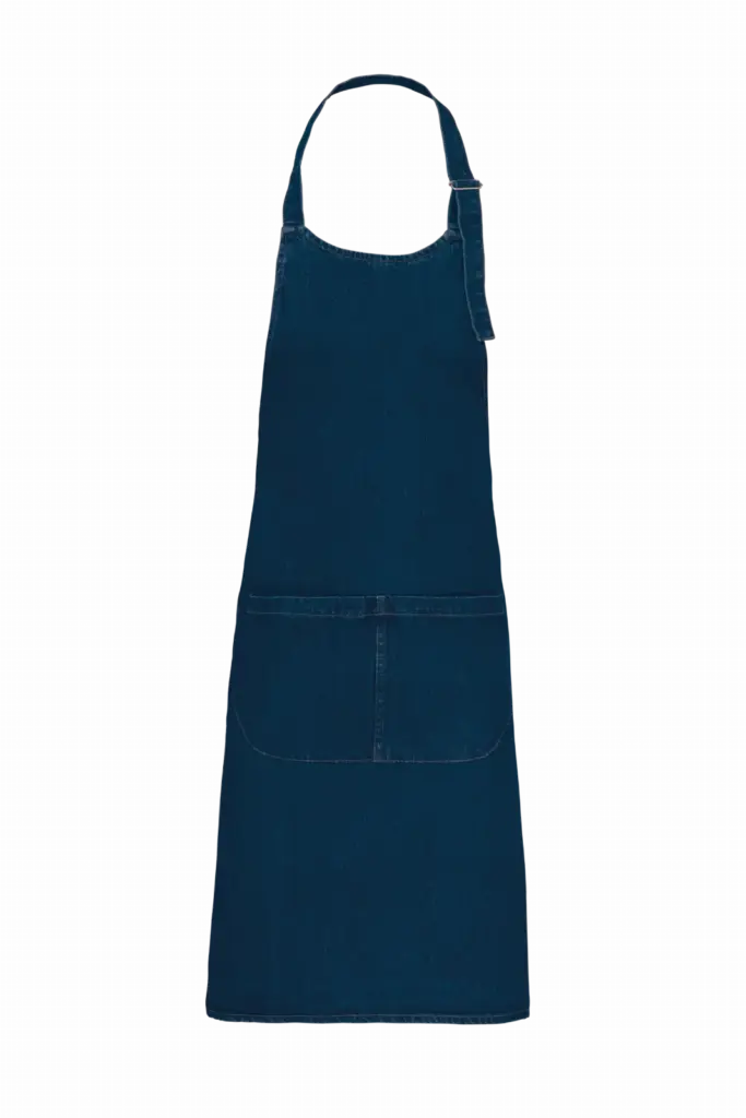 Katoenen schort met zak, denim — productfoto 17