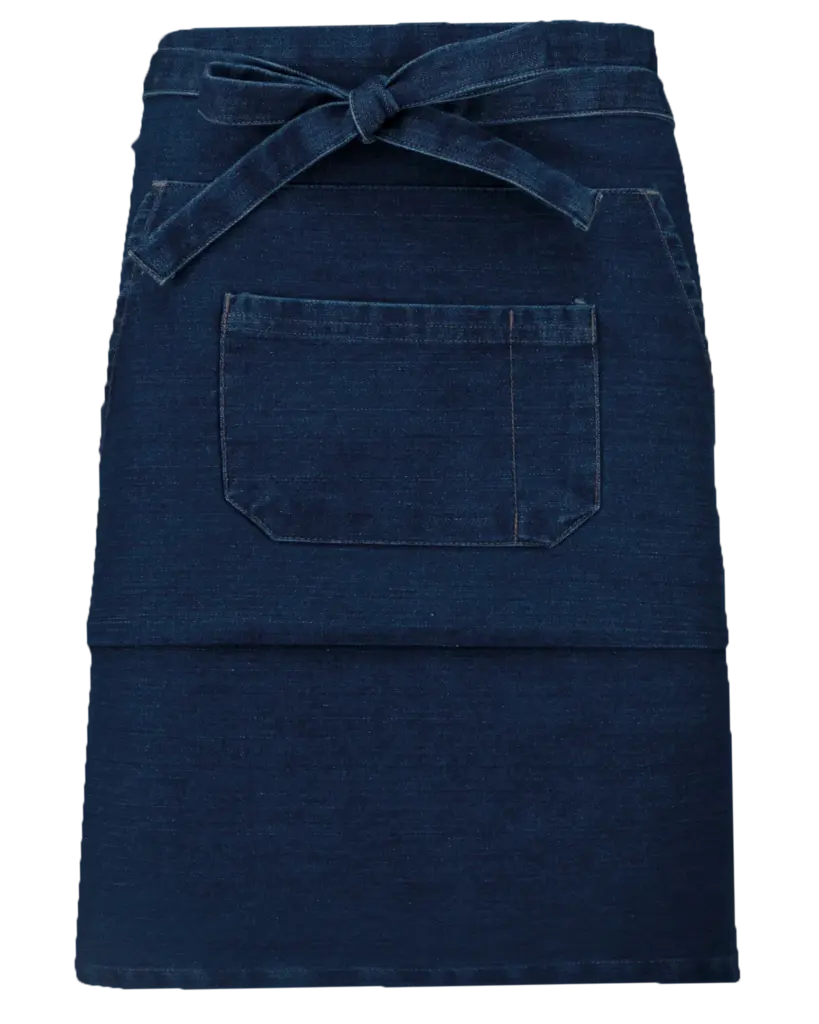Katoenen halflang schort, denim — productfoto 9