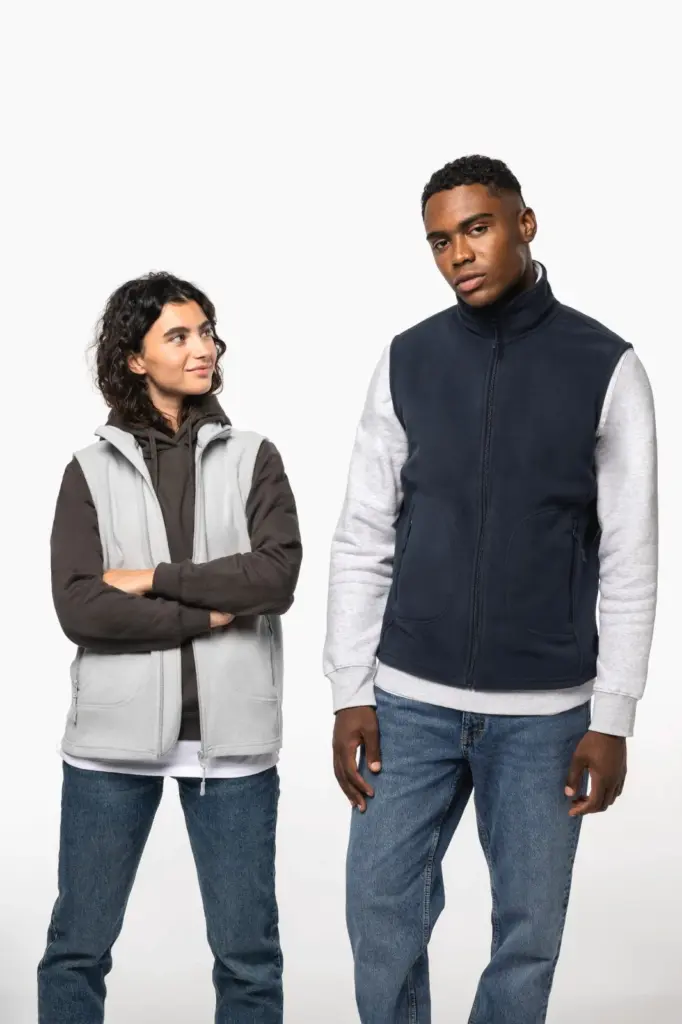 Ecologische uniseks bodywarmer van microfleece