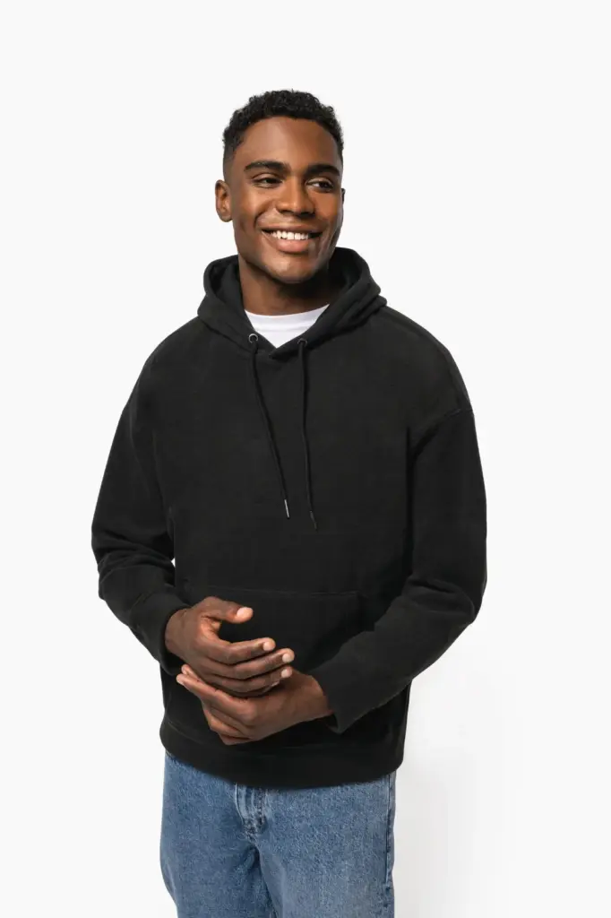 Oversized uniseks sweater met capuchon van gerecycled fleece — productfoto 2