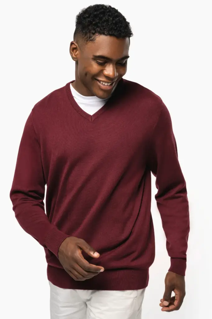 K965-2_2025 - Hidalgo-werbeartikel Heren pullover met v-hals — productfoto 3