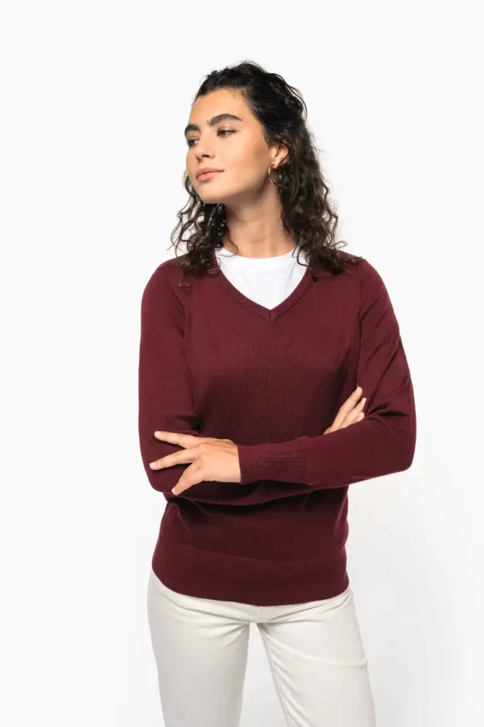 K966-2_2025 - Hidalgo-werbeartikel Dames pullover met v-hals — productfoto 3