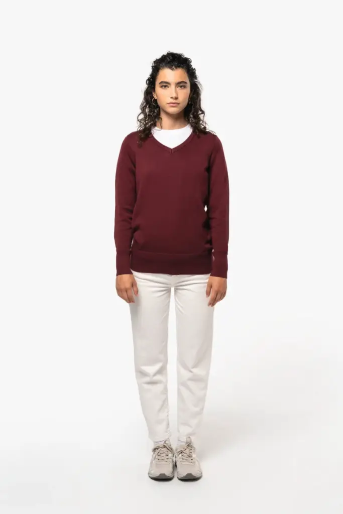 K966-4_2025 - Hidalgo-werbeartikel Dames pullover met v-hals — productfoto 4