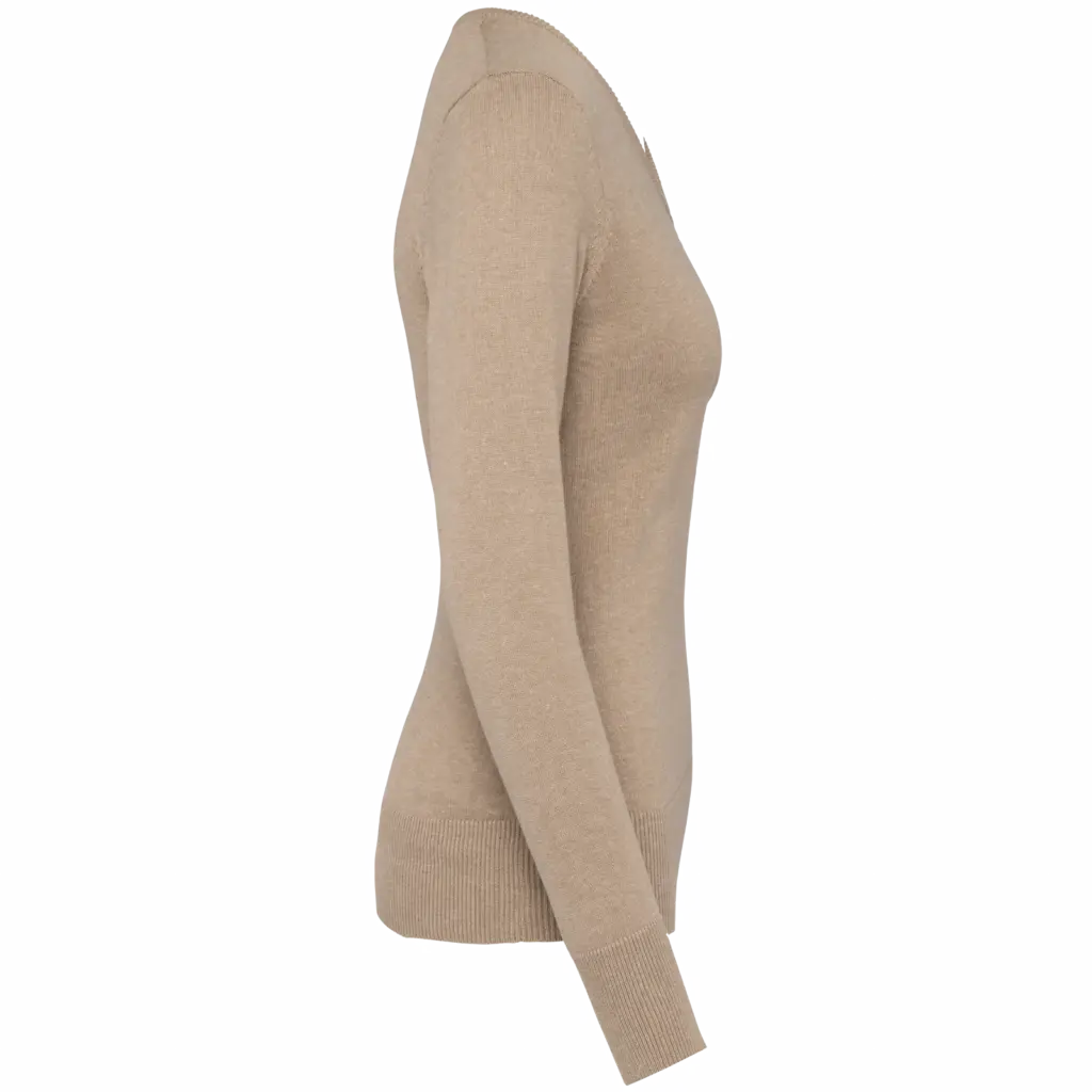 PS_K966-S_BEIGEHEATHER - Hidalgo-werbeartikel Dames pullover met v-hals, beige heather — productfoto 5