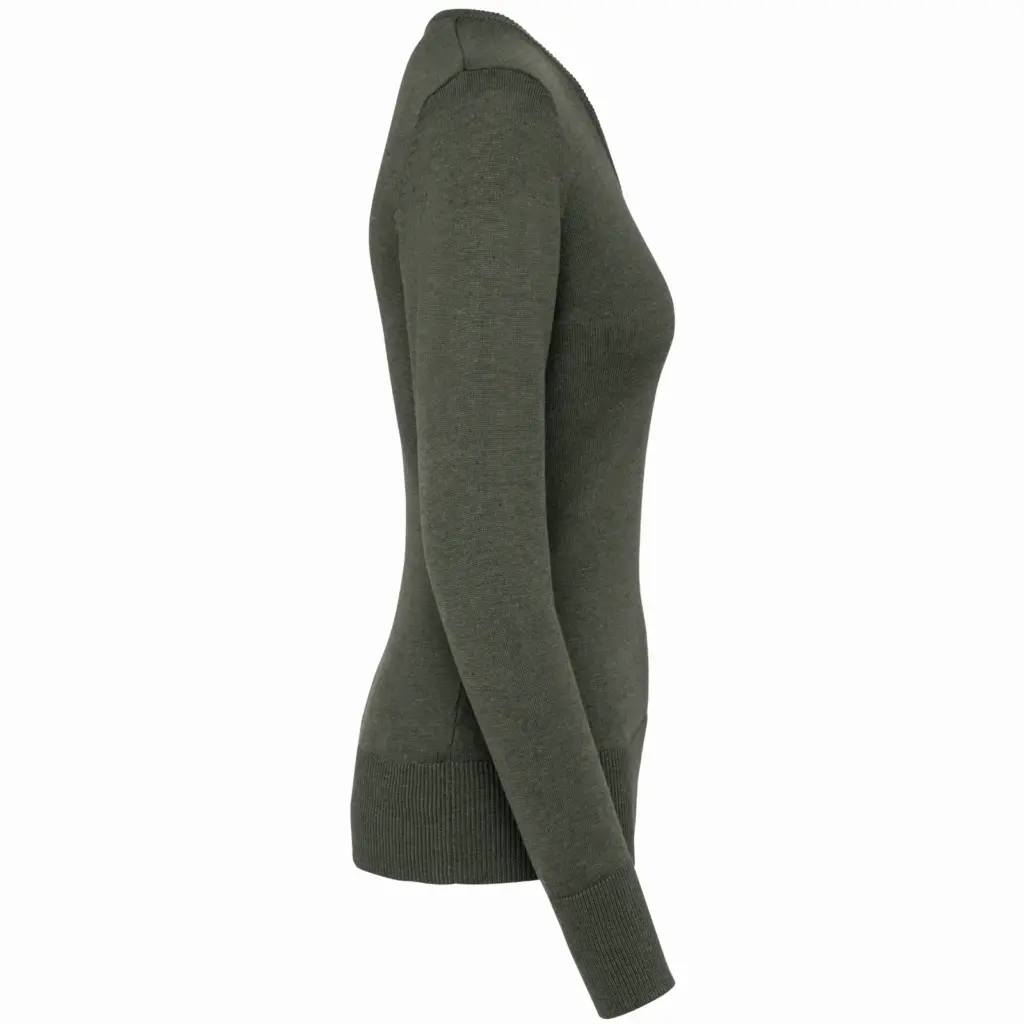 PS_K966-S_GREENMARBLEHEATHER - Hidalgo-werbeartikel Dames pullover met v-hals, green marble heather — productfoto 10