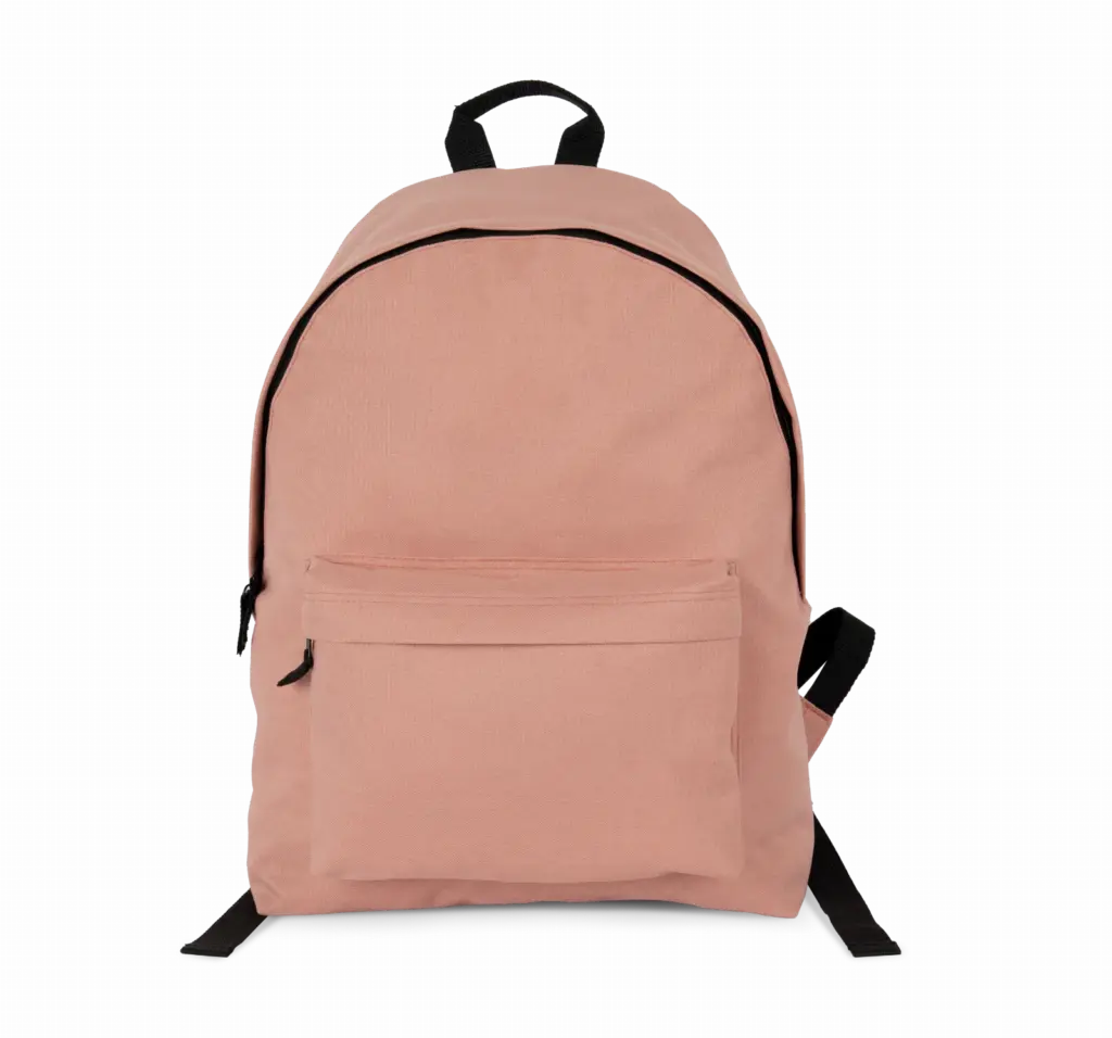 Gerecycleerde casual rugzak met zak op de voorkant, flamingo pink — productfoto 2