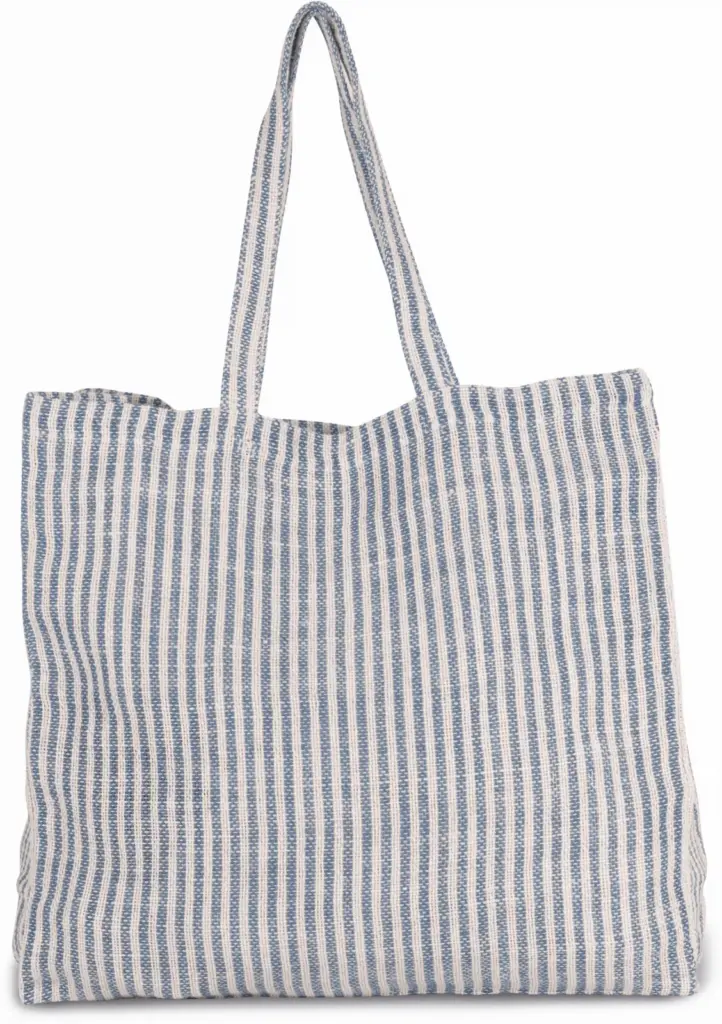 Gestreepte shopper van juco, iris blue / natural — productfoto 5