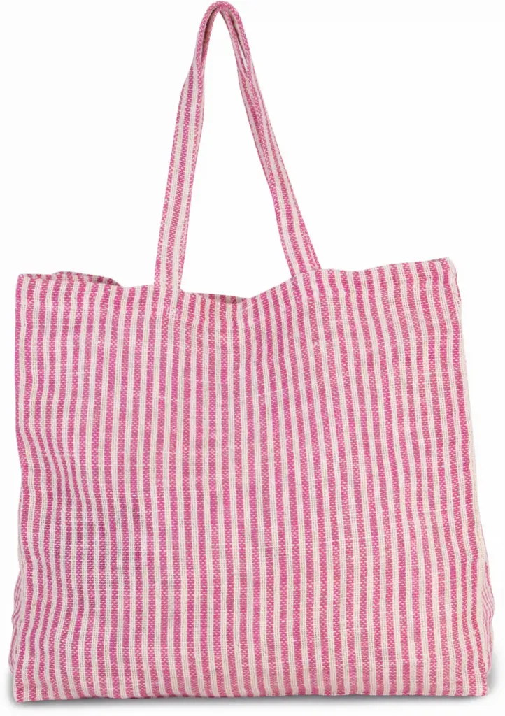 Gestreepte shopper van juco, magenta / natural — productfoto 8