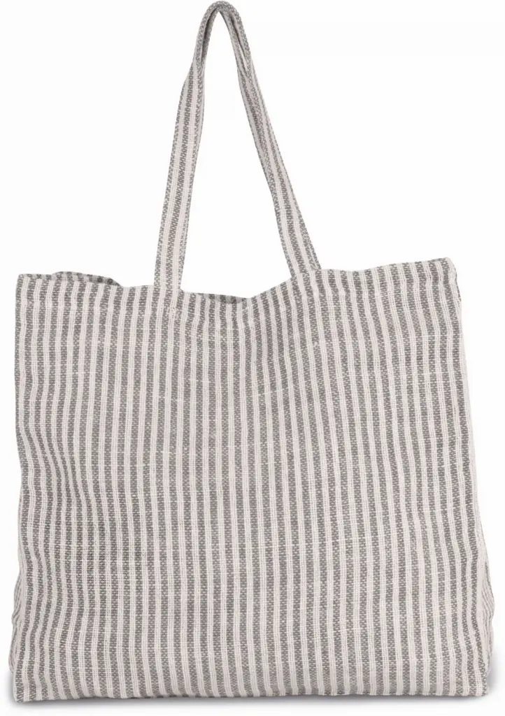 Gestreepte shopper van juco, steel grey / natural — productfoto 7