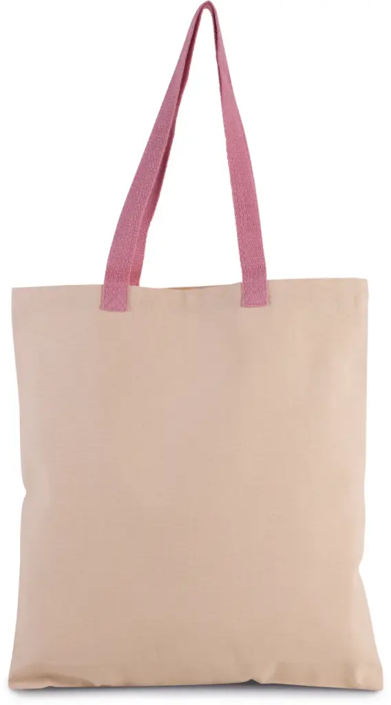 Platte shopper van canvas met contrasterend hengsel, natural / dark pink — productfoto 5