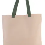 Platte shopper van canvas met contrasterend hengsel, natural / dusty light green — productfoto 6