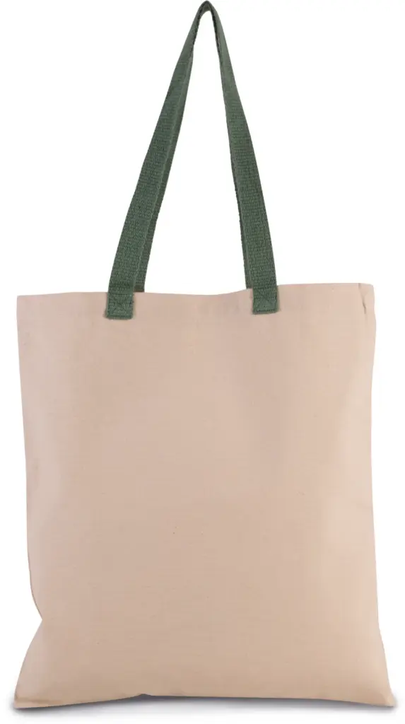 Platte shopper van canvas met contrasterend hengsel, natural / dusty light green — productfoto 6