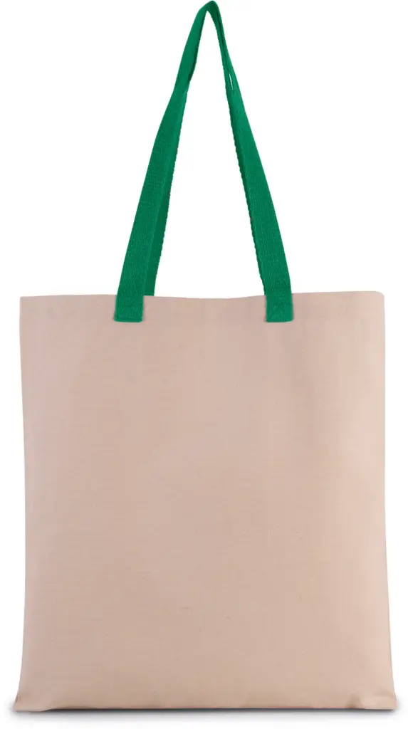 Platte shopper van canvas met contrasterend hengsel, natural / kelly green — productfoto 7