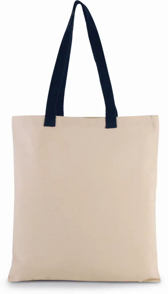 Platte shopper van canvas met contrasterend hengsel, natural / navy — productfoto 9