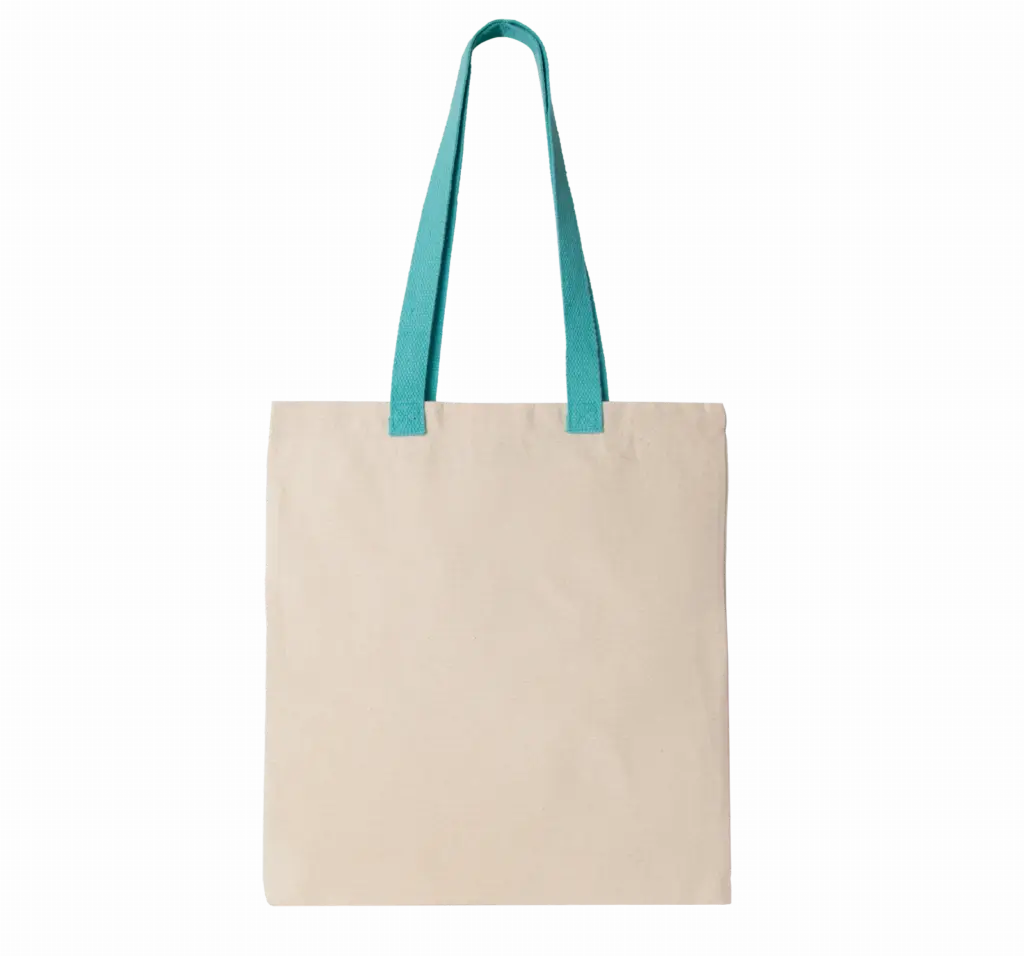 Platte shopper van canvas met contrasterend hengsel, natural / surf blue — productfoto 13