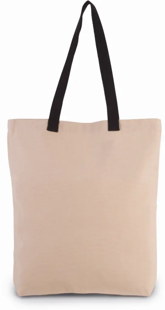PS_KI0278_NATURAL-BLACK - Katoenendraagtassen Shopper met plooi en contrasterend hengsel, natural / black — productfoto 3