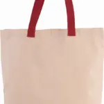 Shopper met plooi en contrasterend hengsel, natural / cherry red — productfoto 4
