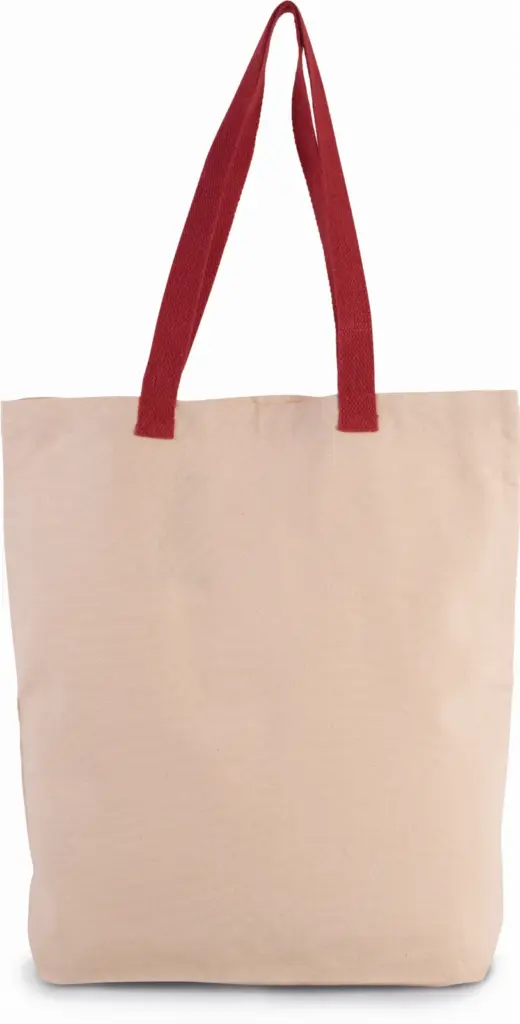 PS_KI0278_NATURAL-CHERRYRED - Katoenendraagtassen Shopper met plooi en contrasterend hengsel, natural / cherry red — productfoto 4