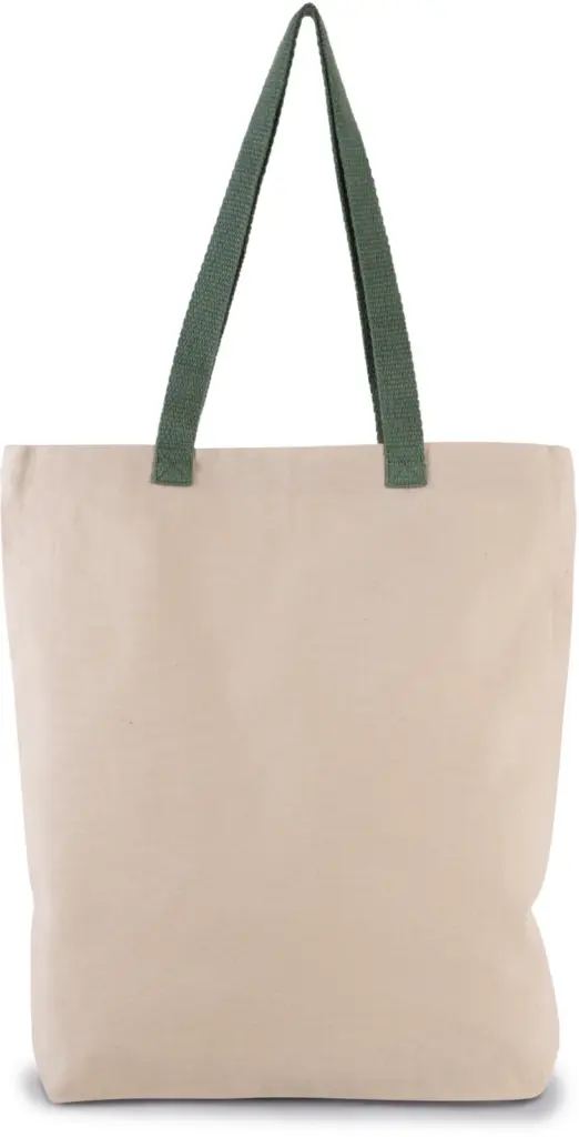PS_KI0278_NATURAL-DUSTYLIGHTGREEN - Katoenendraagtassen Shopper met plooi en contrasterend hengsel, natural / dusty light green — productfoto 6