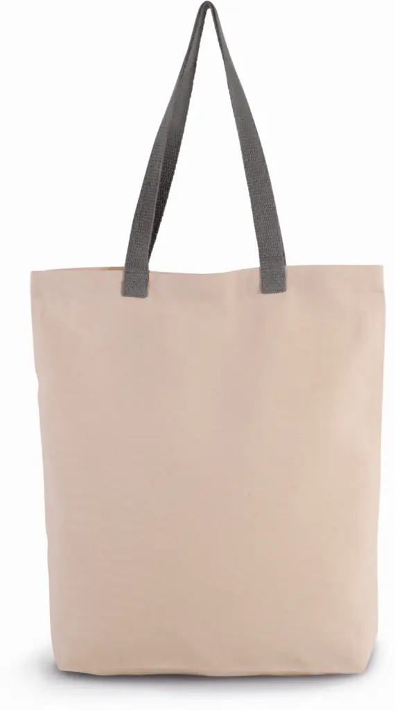 PS_KI0278_NATURAL-STEELGREY - Katoenendraagtassen Shopper met plooi en contrasterend hengsel, natural / steel grey — productfoto 12