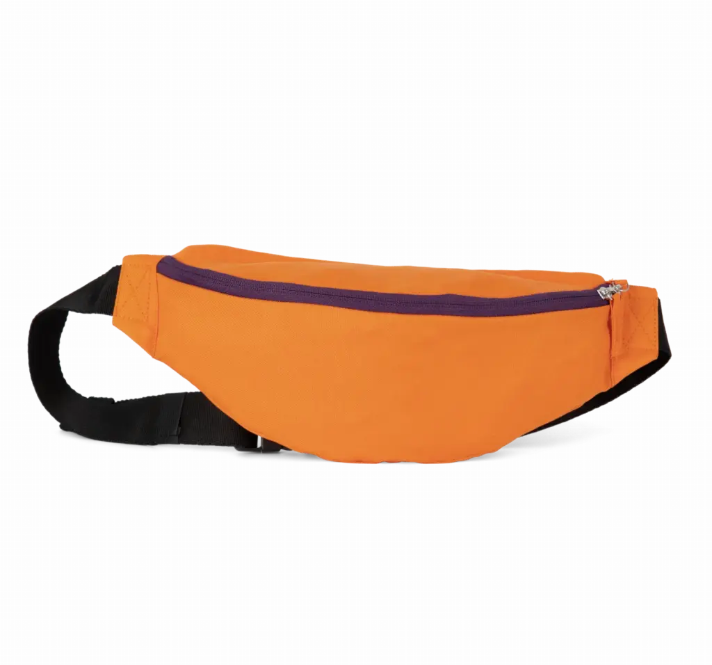PS_KI0374_ORANGEZEST-PLUMPURPLE - Hidalgo-werbeartikel Gerecycleerd klassiek heuptasje, orange zest / plum purple — productfoto 11