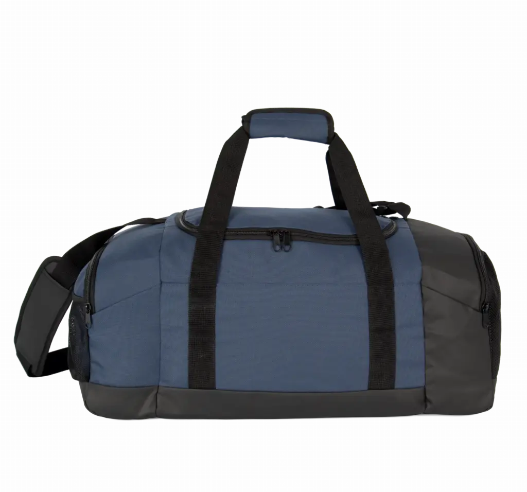 Gerecycleerde sporttas met dubbel zijvak, deep blue / black — productfoto 6