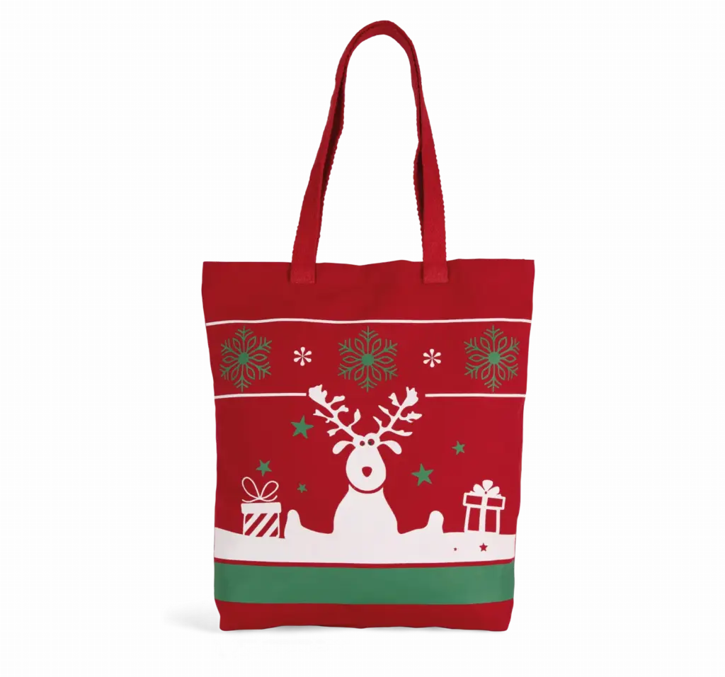 Shopper met kerstmotieven, cherry red — productfoto 2