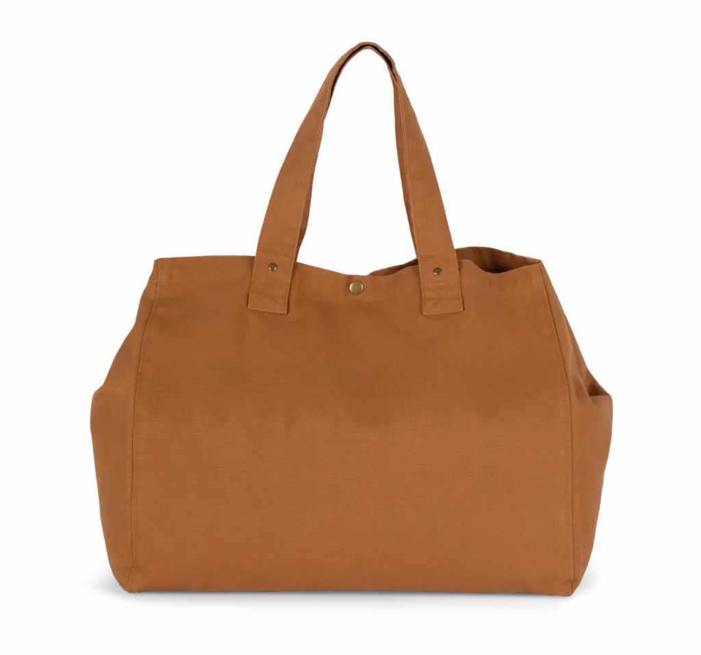 Shopper van verwassen katoen, washed caramel coffee — productfoto 5