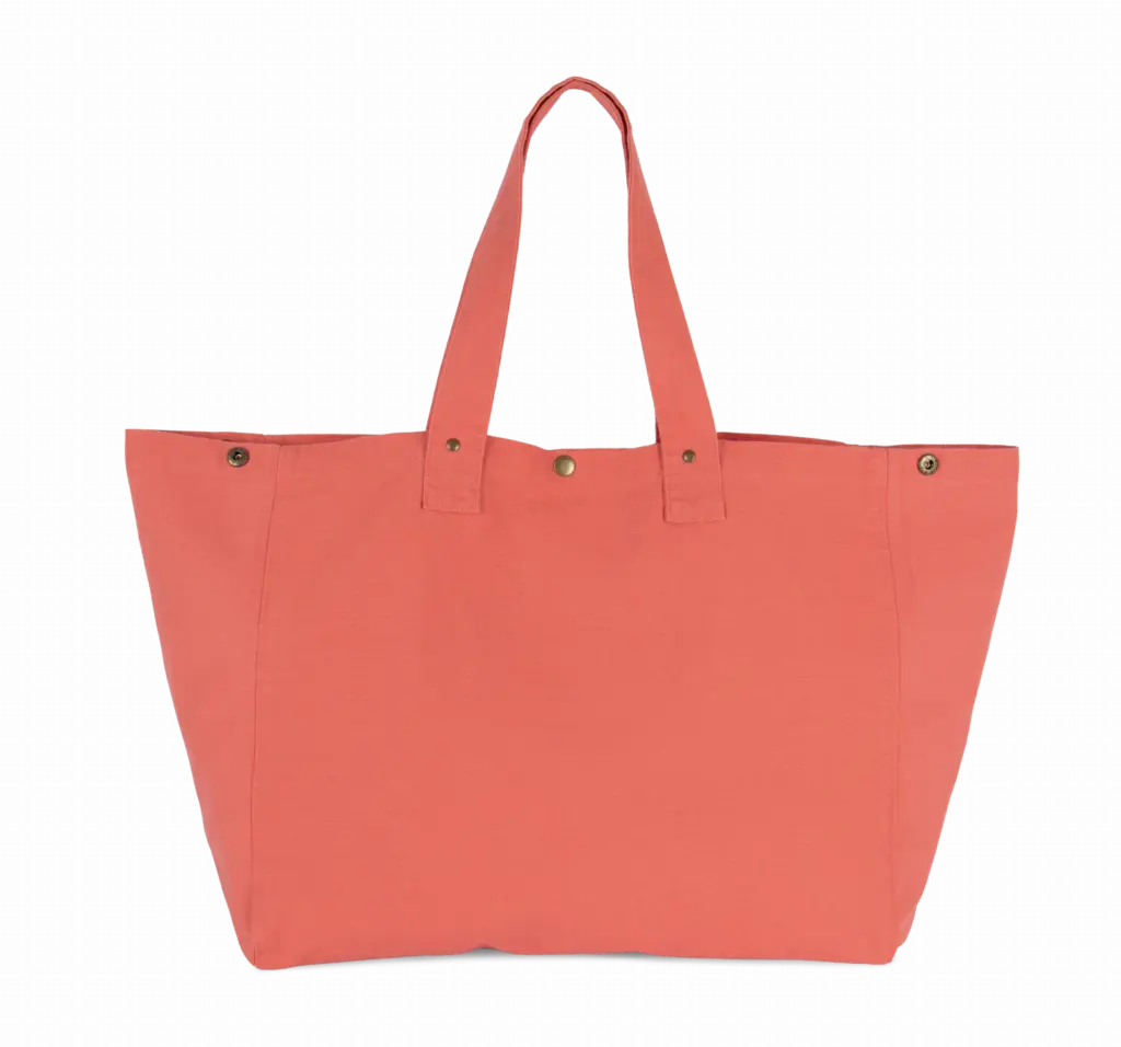 Shopper van verwassen katoen, washed coral pink — productfoto 6